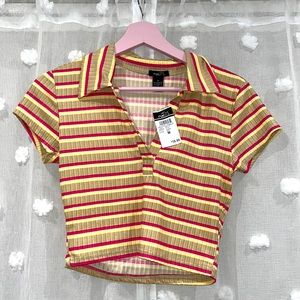 Striped V-neck Collar Crop Top